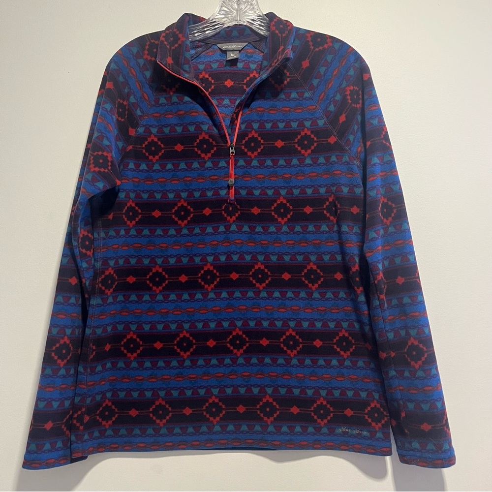 Eddie Bauer Women’s Quest ¼ Zip Fleece Pullover Southwest Aztec Printed Sweater